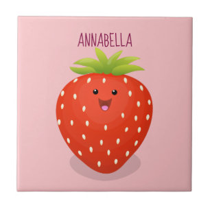 Cute kawaii strawberry cartoon illustration tegeltje
