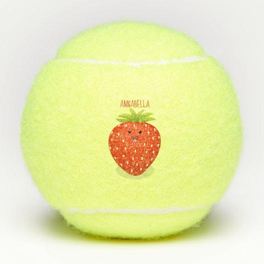 Cute kawaii strawberry cartoon illustration tennisballen (Voorkant)