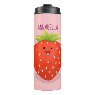 Cute kawaii strawberry cartoon illustration thermosbeker