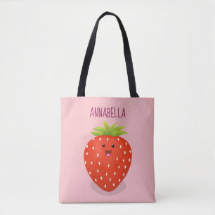 Cute kawaii strawberry cartoon illustration tote bag