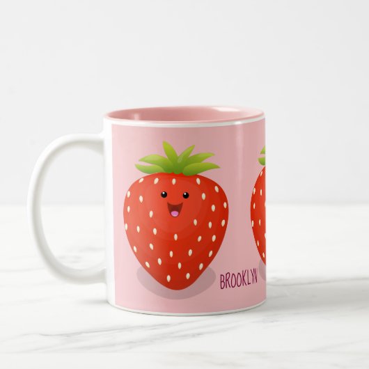 Cute kawaii strawberry cartoon illustration tweekleurige koffiemok (Links)