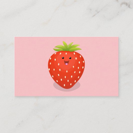Cute kawaii strawberry cartoon illustration visitekaartje (Achterkant)