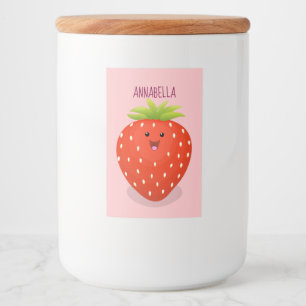 Cute kawaii strawberry cartoon illustration voedselcontainer etiket
