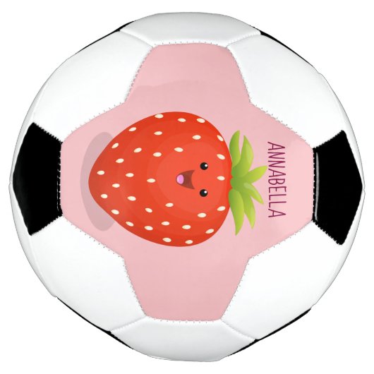 Cute kawaii strawberry cartoon illustration voetbal (Gedraaid)