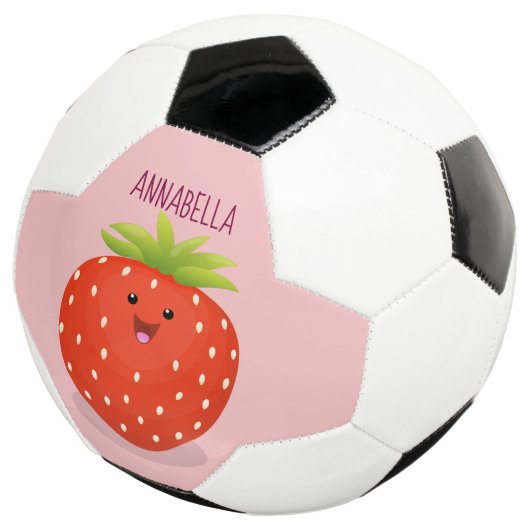 Cute kawaii strawberry cartoon illustration voetbal (Drie kwart)