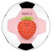 Cute kawaii strawberry cartoon illustration voetbal (Voorkant)