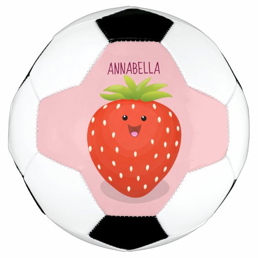 Cute kawaii strawberry cartoon illustration voetbal (Voorkant)