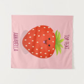 Cute kawaii strawberry cartoon illustration wandkleed (Voorkant (horizontaal))