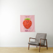 Cute kawaii strawberry cartoon illustration wandkleed (In situ)