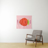 Cute kawaii strawberry cartoon illustration wandkleed (In Situ (horizontaal))