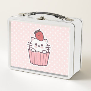 Cute Kawaii Strawberry Cat Cupcake Cartoon