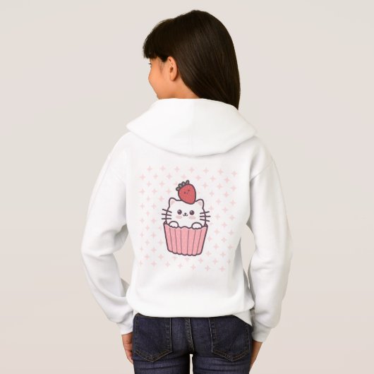 Cute Kawaii Strawberry Cat Cupcake Cartoon (Achterkant volledig)