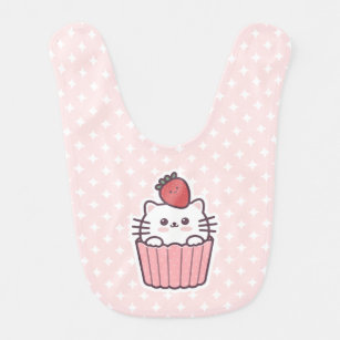 Cute Kawaii Strawberry Cat Cupcake Cartoon Baby Slabbetje