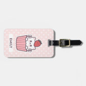 Cute Kawaii Strawberry Cat Cupcake Cartoon Bagagelabel (Voorkant horizontaal)
