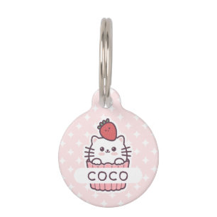 Cute Kawaii Strawberry Cat Cupcake Cartoon Huisdierpenning