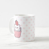 Cute Kawaii Strawberry Cat Cupcake Cartoon Koffiemok (Voorkant links)