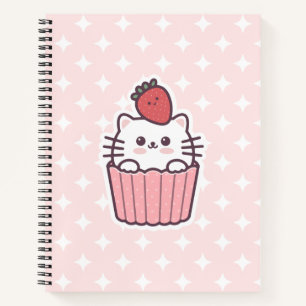 Cute Kawaii Strawberry Cat Cupcake Cartoon Notitieboek