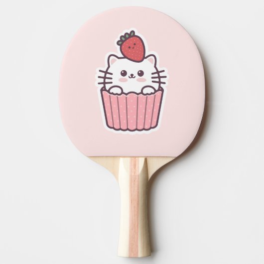 Cute Kawaii Strawberry Cat Cupcake Cartoon Tafeltennisbatje (Voorkant)