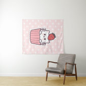 Cute Kawaii Strawberry Cat Cupcake Cartoon Wandkleed (In Situ (horizontaal))
