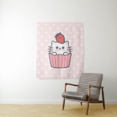 Cute Kawaii Strawberry Cat Cupcake Cartoon Wandkleed (In situ)