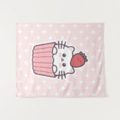 Cute Kawaii Strawberry Cat Cupcake Cartoon Wandkleed (Voorkant (horizontaal))