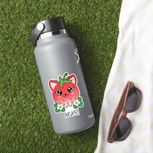 Cute Kawaii Strawberry Kitty Cat Sticker (HydroFlask Insitu)