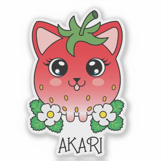 Cute Kawaii Strawberry Kitty Cat Sticker (Voorkant)