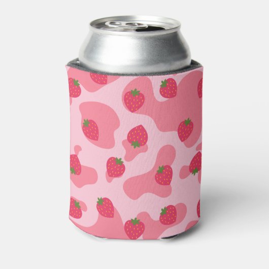 Cute Kawaii Strawberry Koe Pattern Blikjeskoeler (Blikje Achterkant)