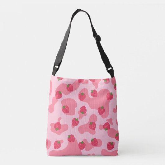 Cute Kawaii Strawberry Koe Pattern Crossbody Tas (Achterkant)