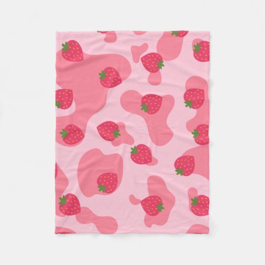 Cute Kawaii Strawberry Koe Pattern Fleece Deken (Voorkant)