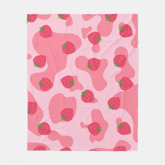 Cute Kawaii Strawberry Koe Pattern Fleece Deken (Voorkant)