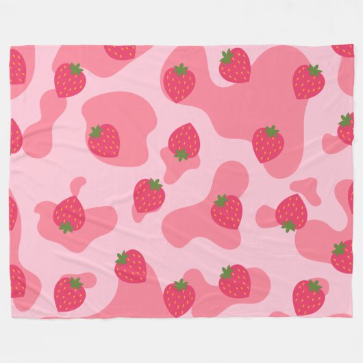 Cute Kawaii Strawberry Koe Pattern Fleece Deken (Voorkant (Horizontaal))