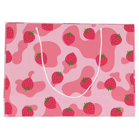 Cute Kawaii Strawberry Koe Pattern Groot Cadeauzakje (Achterkant)