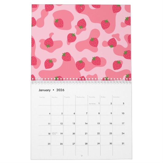 Cute Kawaii Strawberry Koe Pattern Kalender (Jan 2026)