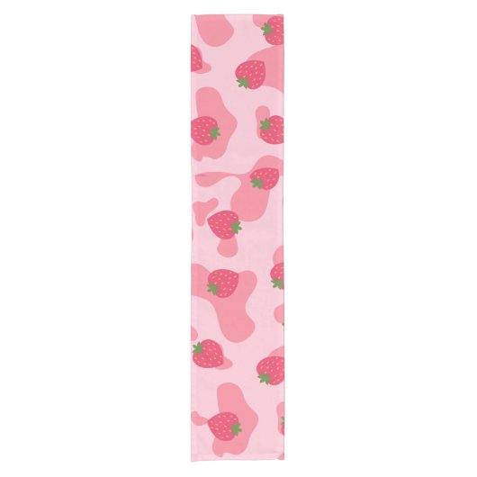 Cute Kawaii Strawberry Koe Pattern Korte Tafelloper (Voorkant)