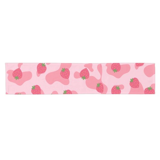 Cute Kawaii Strawberry Koe Pattern Korte Tafelloper (Horizontaal)