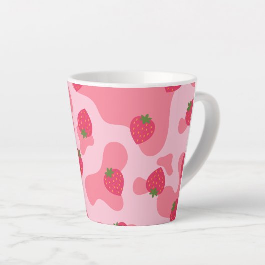 Cute Kawaii Strawberry Koe Pattern Latte Mok (Rechterhoek)
