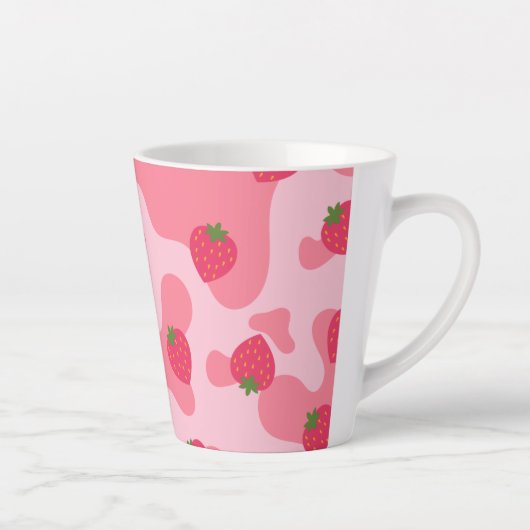 Cute Kawaii Strawberry Koe Pattern Latte Mok (Rechts)