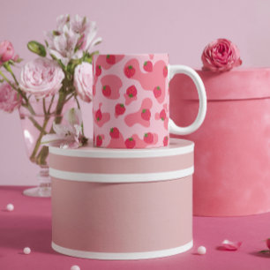 Cute Kawaii Strawberry Koe Pattern Latte Mok