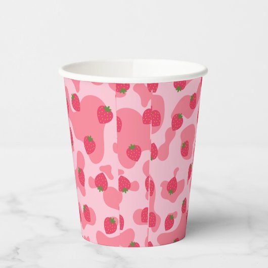 Cute Kawaii Strawberry Koe Pattern Papieren Bekers (Links)
