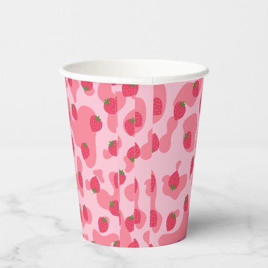 Cute Kawaii Strawberry Koe Pattern Papieren Bekers (Rechts)