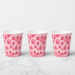 Cute Kawaii Strawberry Koe Pattern Papieren Bekers