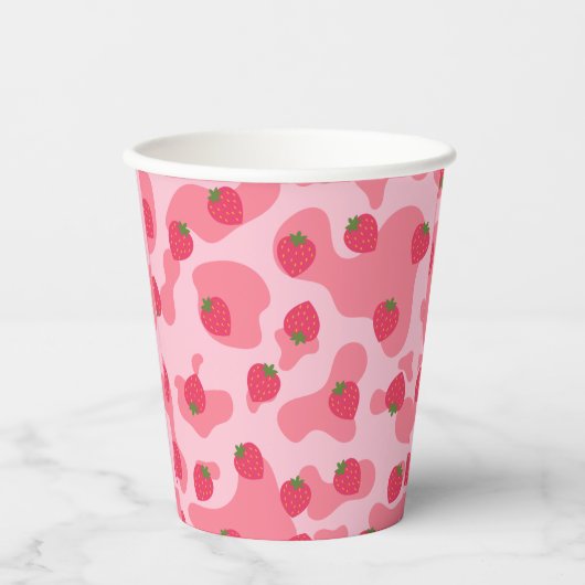 Cute Kawaii Strawberry Koe Pattern Papieren Bekers (Voorkant)