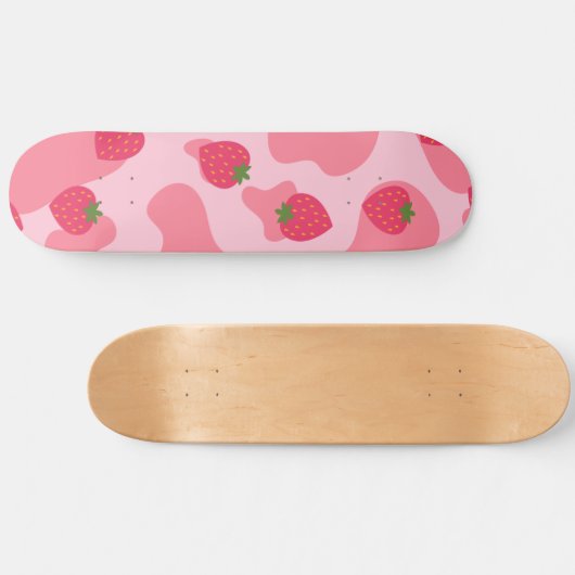 Cute Kawaii Strawberry Koe Pattern Persoonlijk Skateboard (Horizontaal)