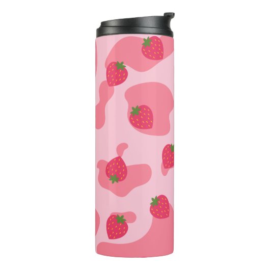 Cute Kawaii Strawberry Koe Pattern Thermosbeker (Gedraaid links)