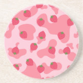 Cute Kawaii Strawberry Koe Pattern Zandsteen Onderzetter (Voorkant)