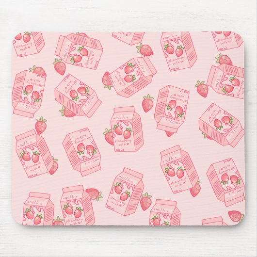 Cute Kawaii Strawberry Milk Cartoon Muismat (Voorkant)