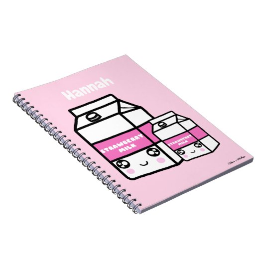 Cute Kawaii Strawberry Milk Duo Dairy Drink Roze Notitieboek (Rechterzijde)