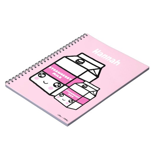 Cute Kawaii Strawberry Milk Duo Dairy Drink Roze Notitieboek (Linkerzijde)