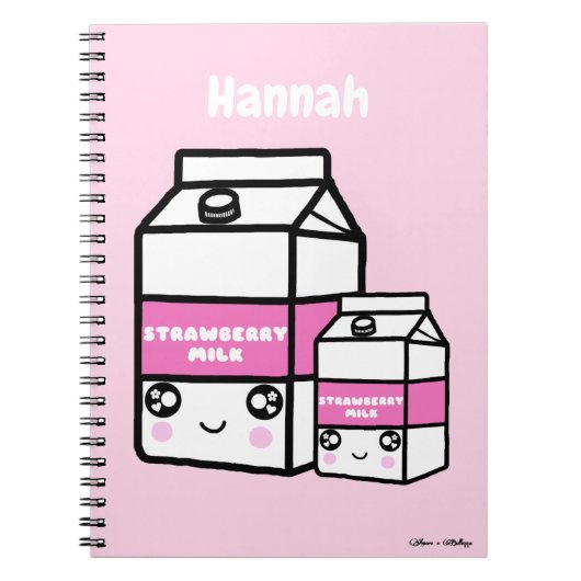 Cute Kawaii Strawberry Milk Duo Dairy Drink Roze Notitieboek (Voorkant)